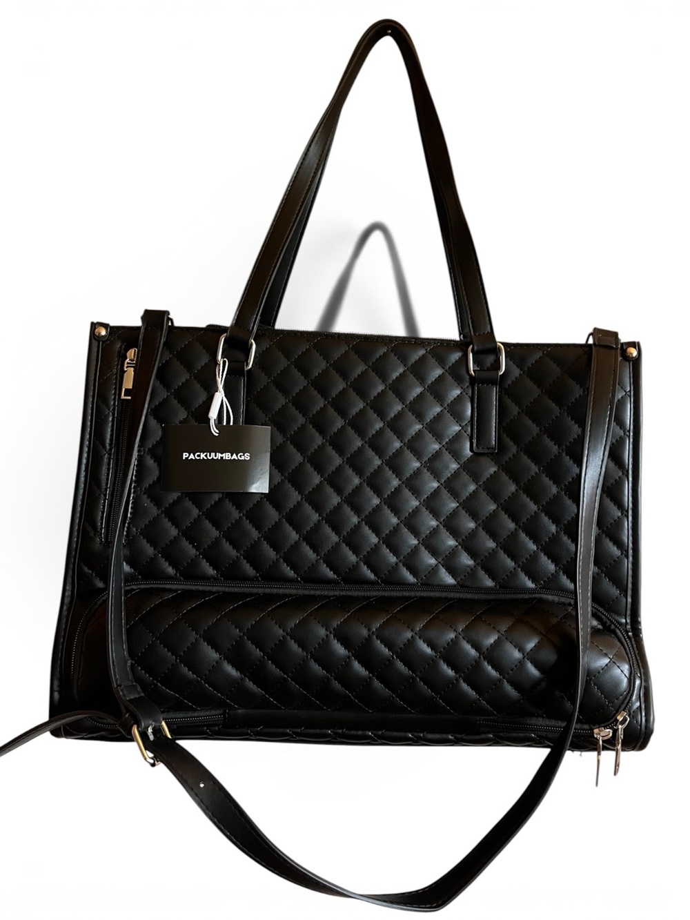 Packuum 3-in-1 Quilted Tote Bag NWT Black Laptop Work Lunch Bag Crossbody